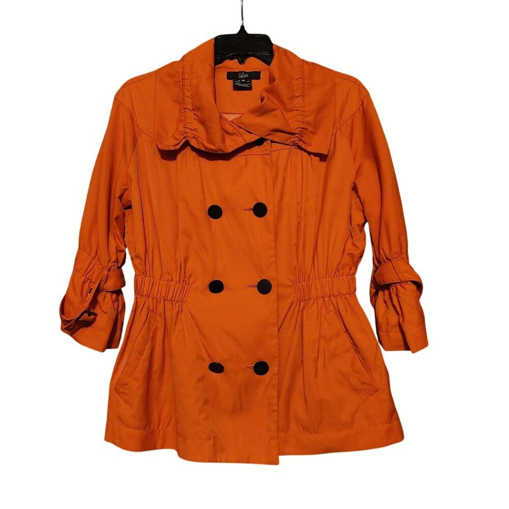 Women's Orange Double-Breasted Lightweight Jacket with Black Buttons - Picture 2 of 9